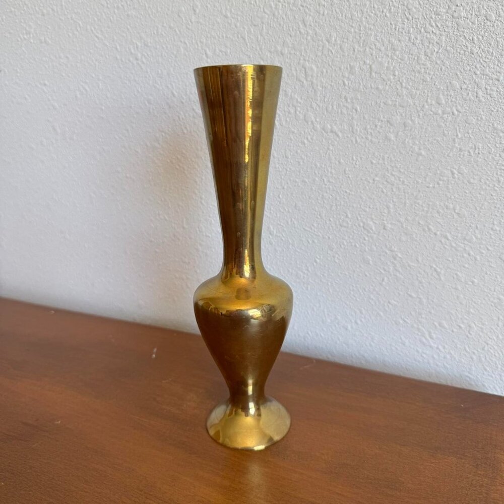 Vintage Gold Brass Bud Vase, Boho Home Decor